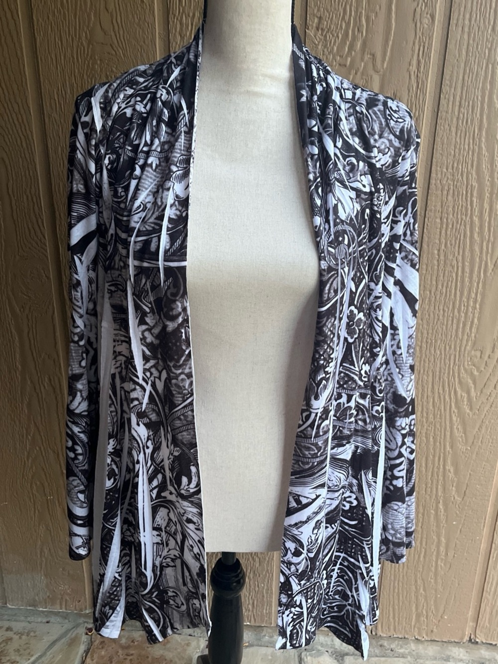 Style & Co. Black and White Printed Open-Front Cardigan